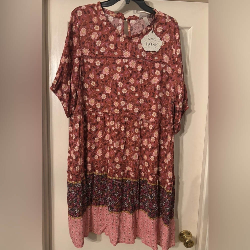 Knox Rose Women’s XL Bohemian Floral Midi Dress NWT